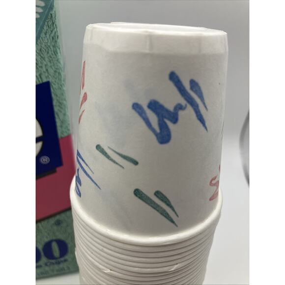 Vintage Dixie Cups Paint Strokes Box 3oz Cups 1995 Open Box 87 Cups Paint Stroke - Picture 4 of 12